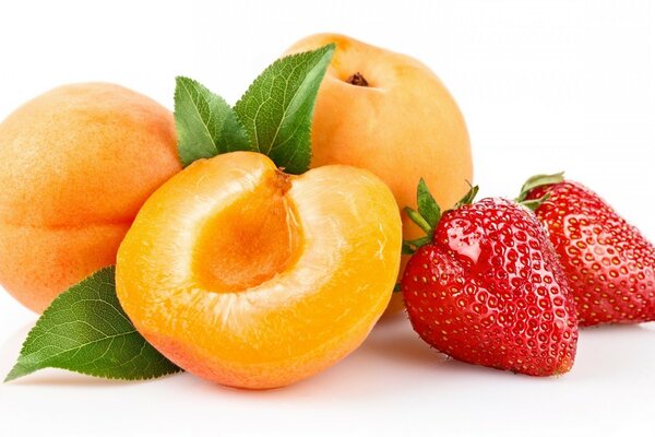 Three peaches and two strawberries