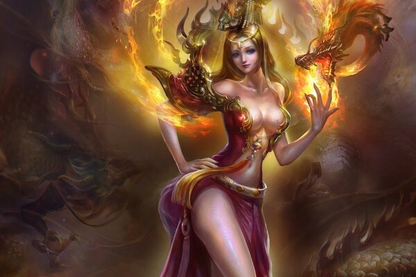 Fantasy sexy girl with a dragon