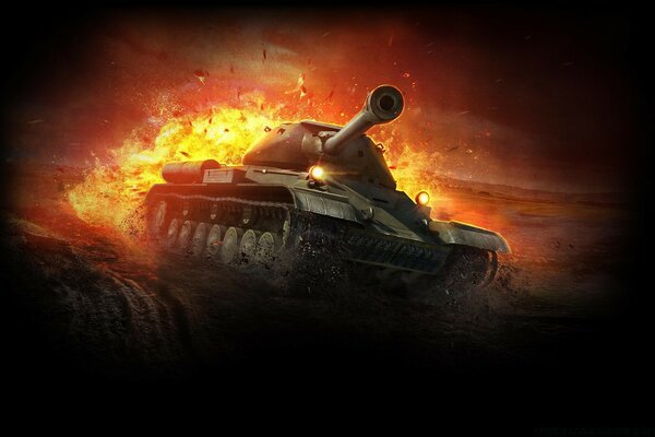 A tank on fire from a computer game