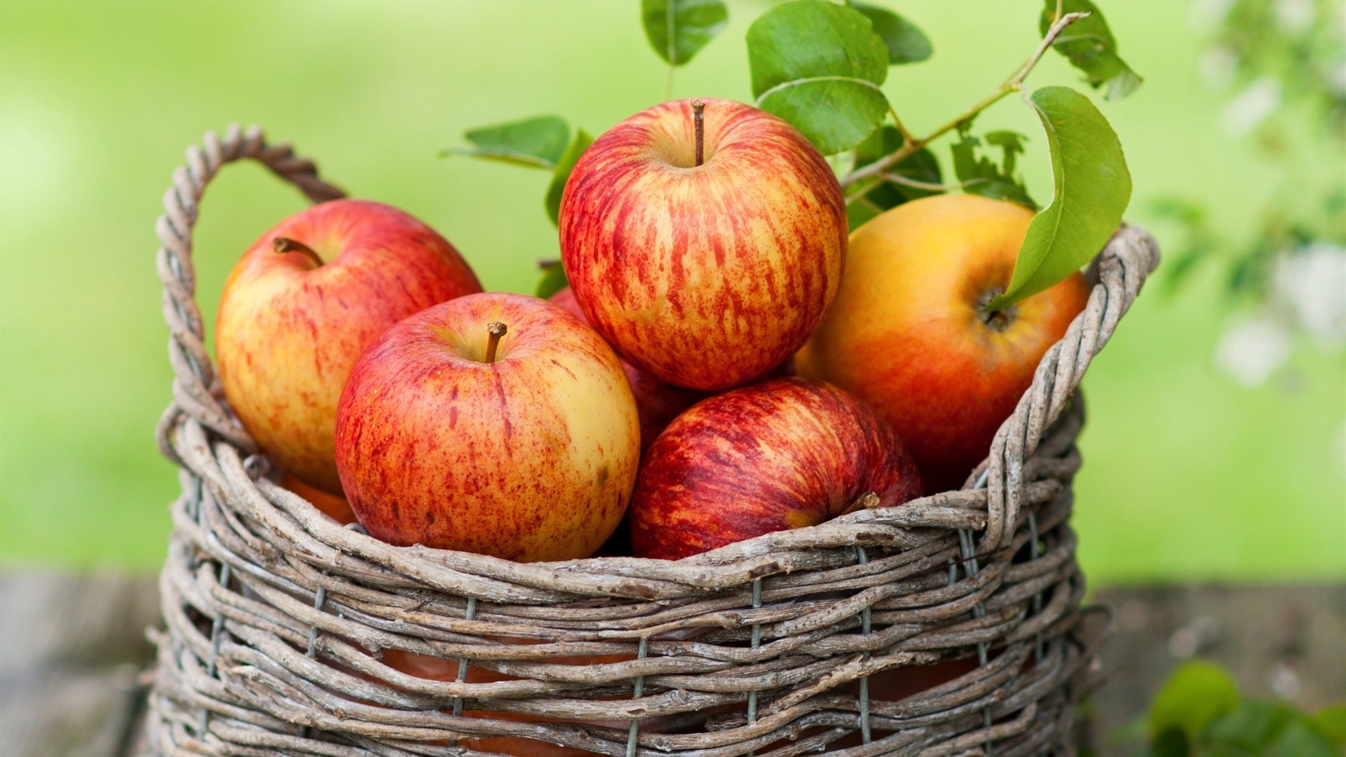 fruit basket food nature pasture wicker apple juicy fall garden leaf healthy nutrition market agriculture health summer grow delicious