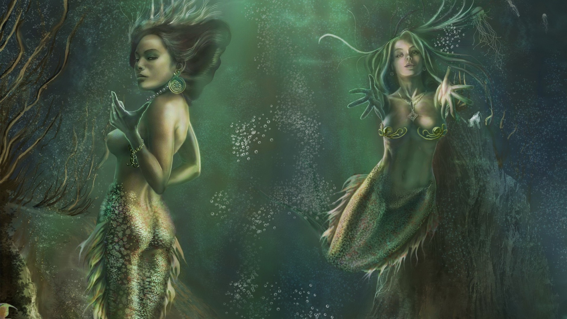 magical animals woman underwater one art painting adult illustration girl water