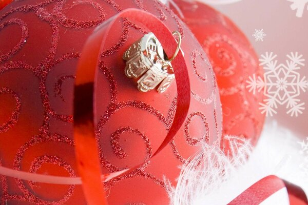 Red Christmas ball with ribbon