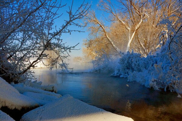 Winterlandschaft, Schnee und Fluss