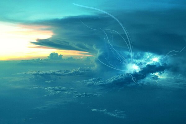 Thunderstorm in the sky and the sea abstract