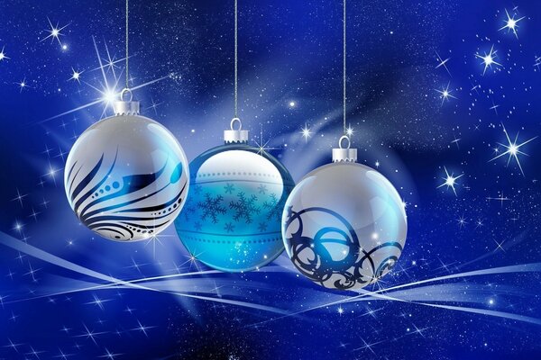 Christmas tree balls on blue