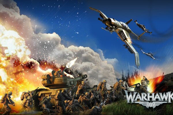 A frame from the computer game warhawk