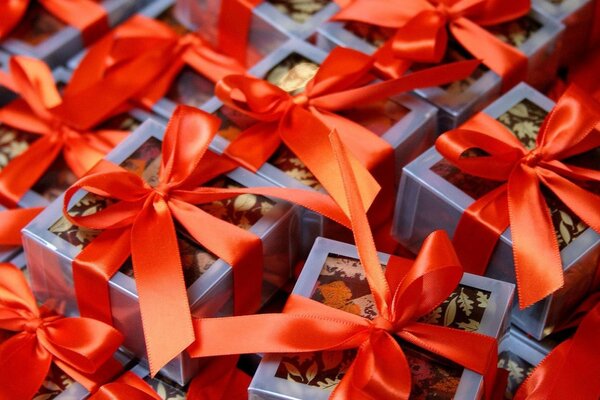 Gifts with a red ribbon for a birthday