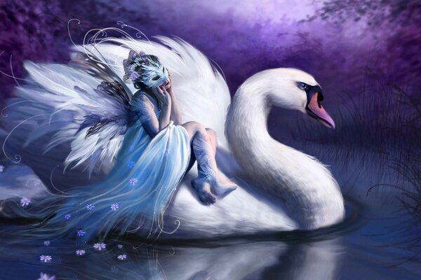 Una imagen fascinante con un cisne blanco y una niña