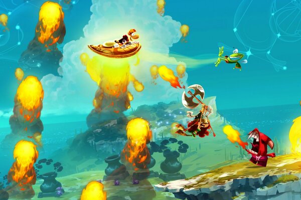 Rayman. Kampf auf dem Meer. Feuerball