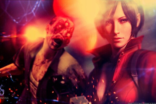 Resident evil. Beautiful girl and zombie