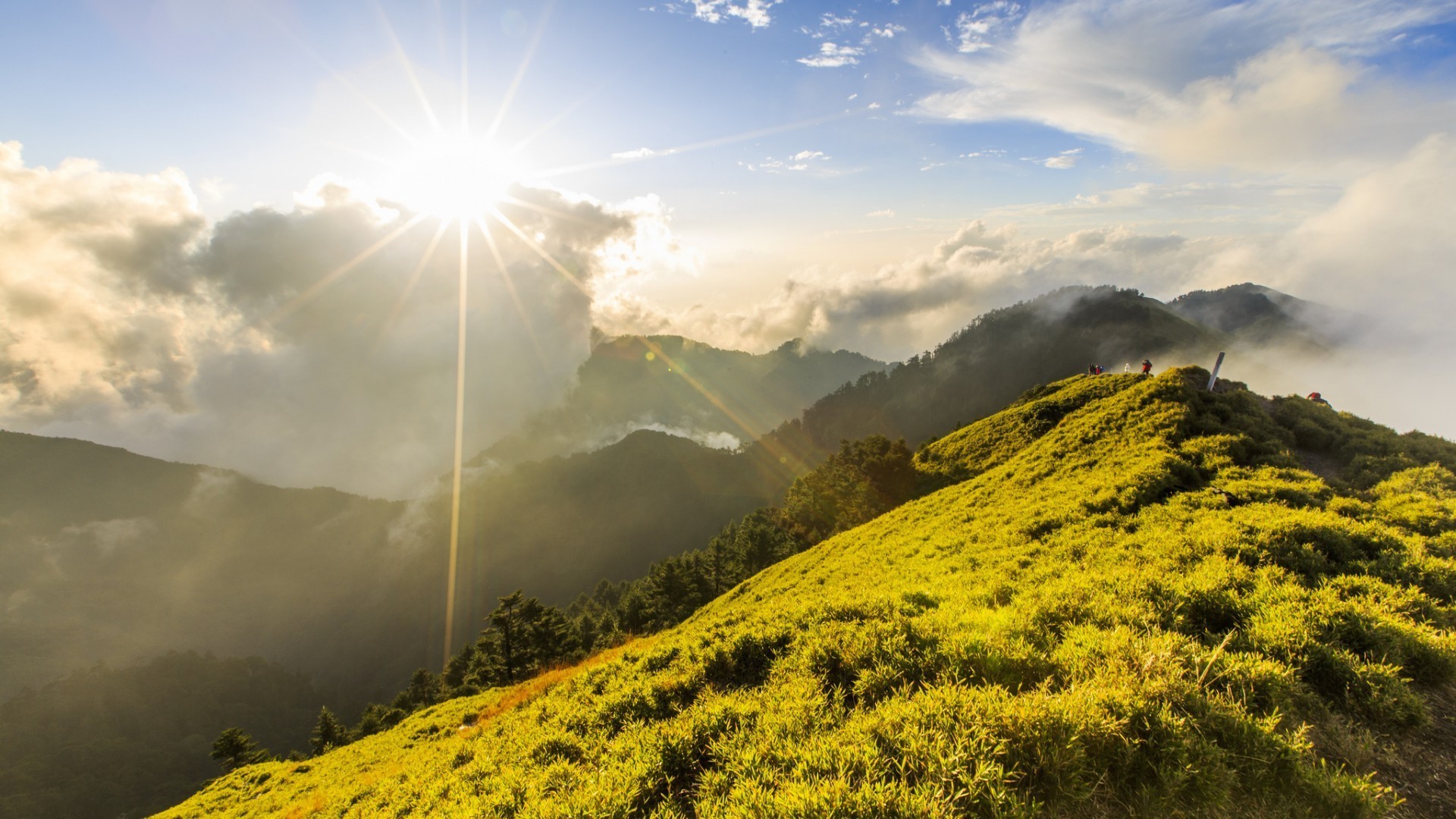 the sunlight and rays nature landscape sky mountain travel outdoors grass fair weather sun dawn sunset summer rural hill