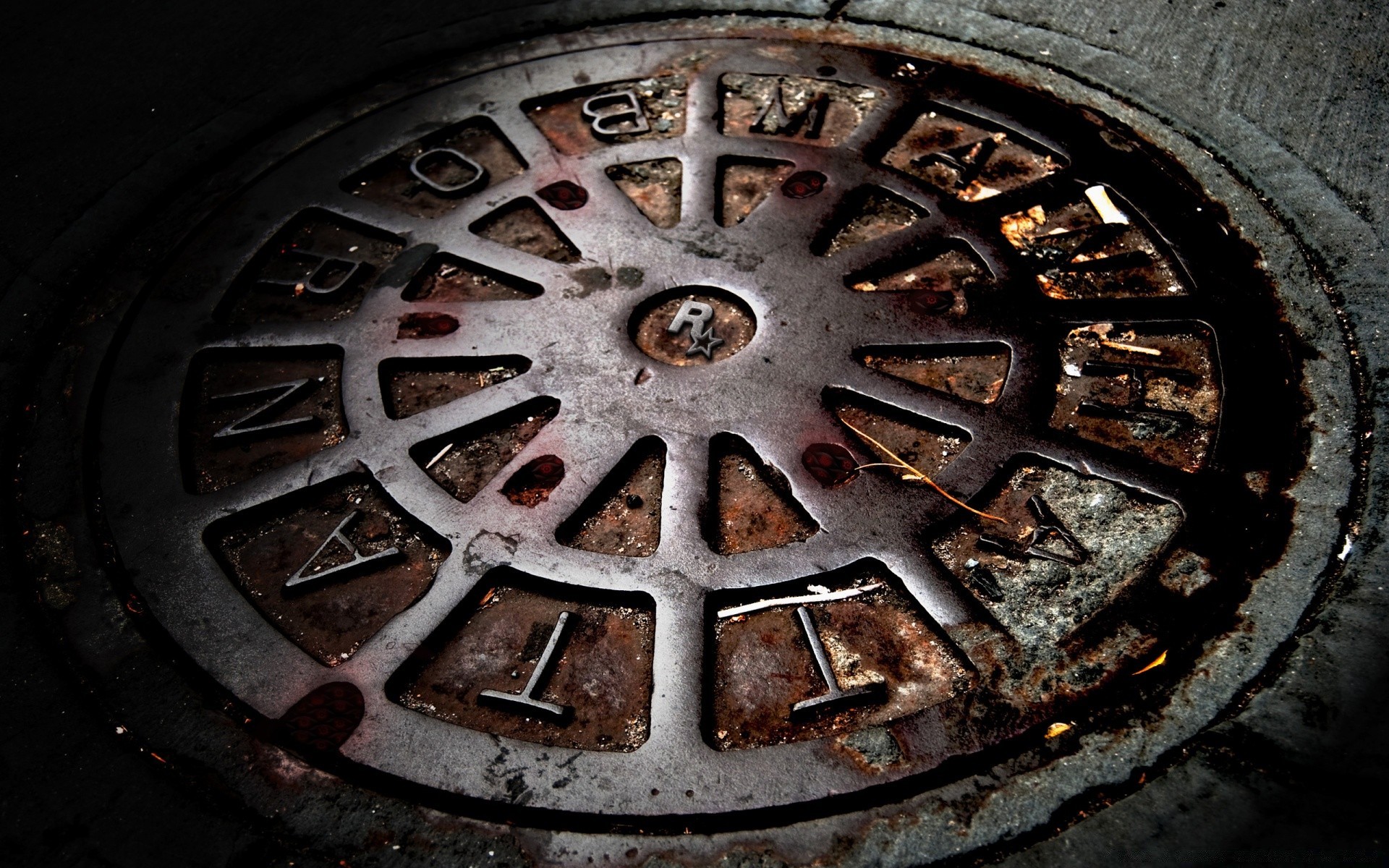 rockstar games wheel sewer old iron rusty rust desktop steel round manhole dirty drain car sewage