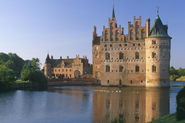 Architecture of a medieval castle on the lake