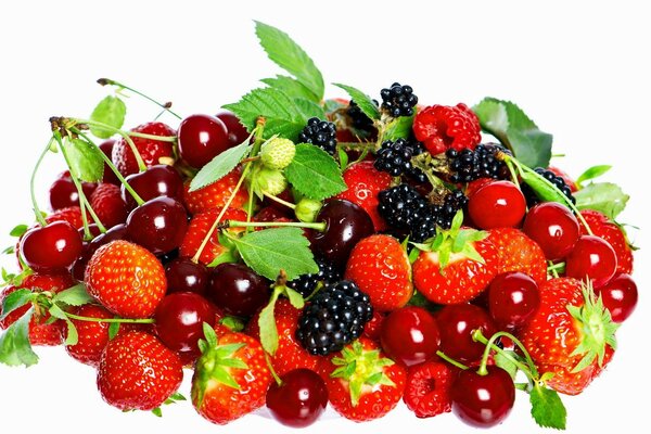 A bunch of ripe berries on a white background