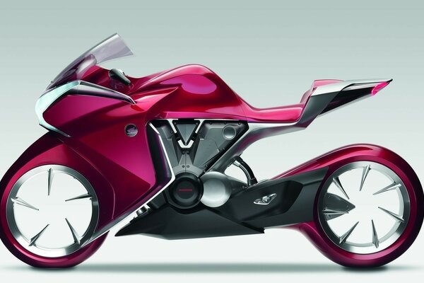 Glamorosa motocicleta carmesí y diseñada para chicas glamorosas