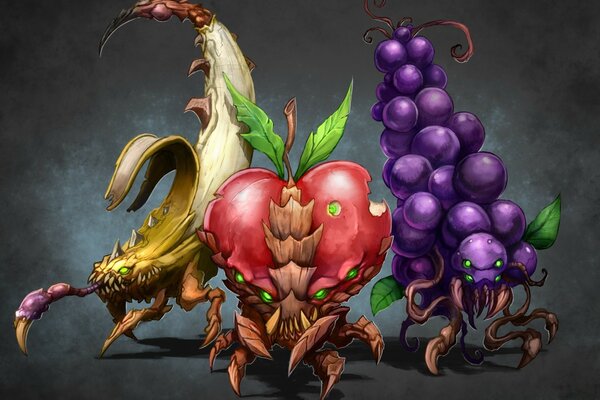 Juego. Starcraft. Monstruos en forma de frutas y verduras