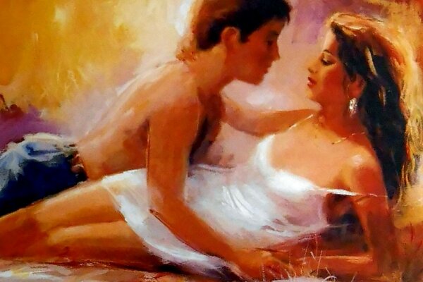 Peinture couple d amoureux sur terre