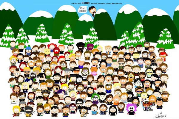 People from South Park on the background of the mountain