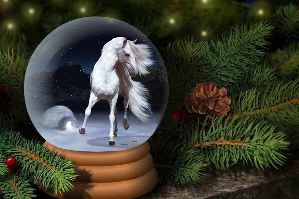 Bola de Navidad con un caballo en el árbol de Navidad