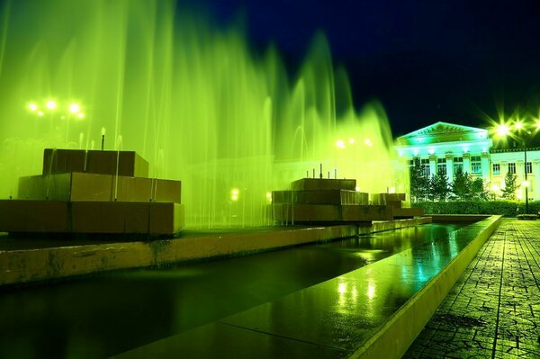 Lighting solution for the city fountains with green illumination