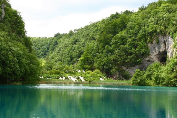 Natural lake in warm summer