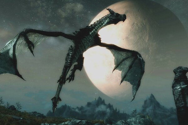 Vol d un dragon sur les eaux dans The elder scrolls