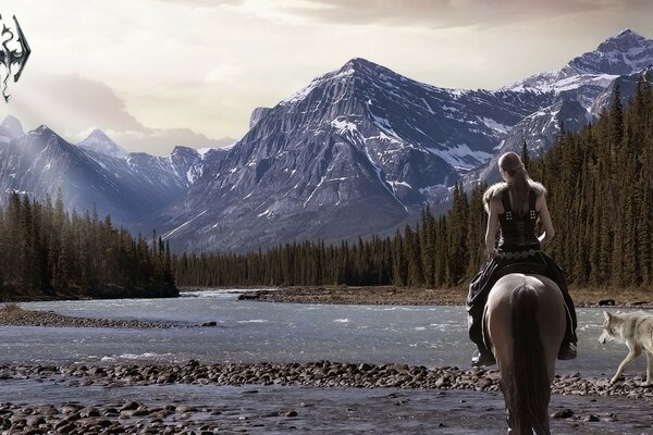 Le loup accompagne le cavalier de l autre côté de la rivière