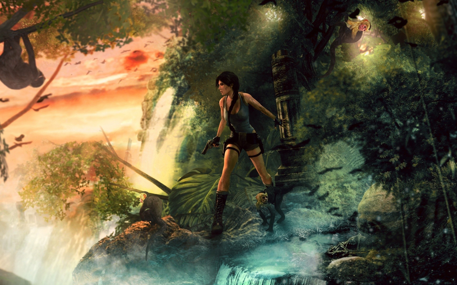 tomb raider wasser freizeit erwachsener bewegung wasserfall frau reisen im freien fluss licht eine