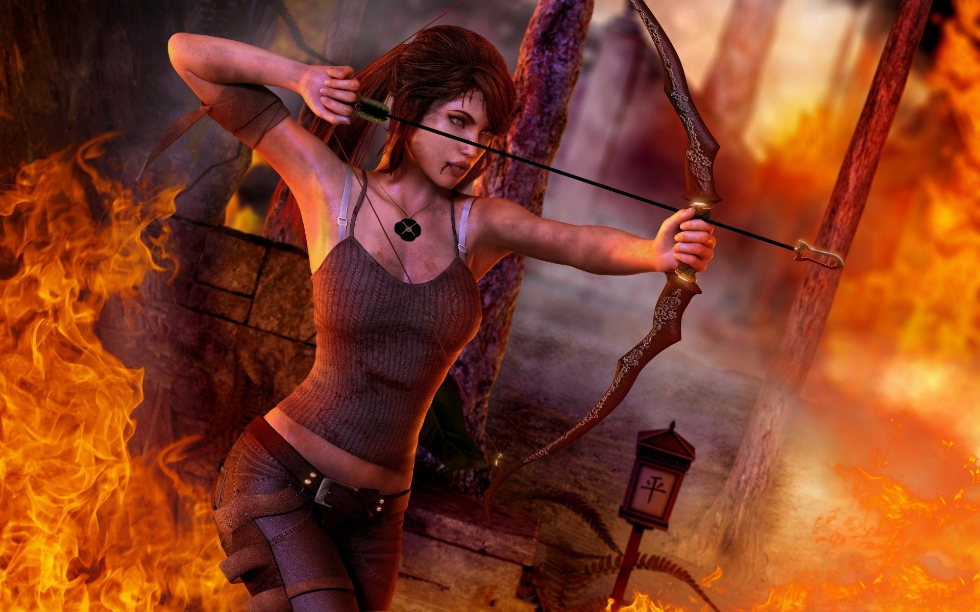 tomb raider flamme fumée une femme adulte fille musique porter