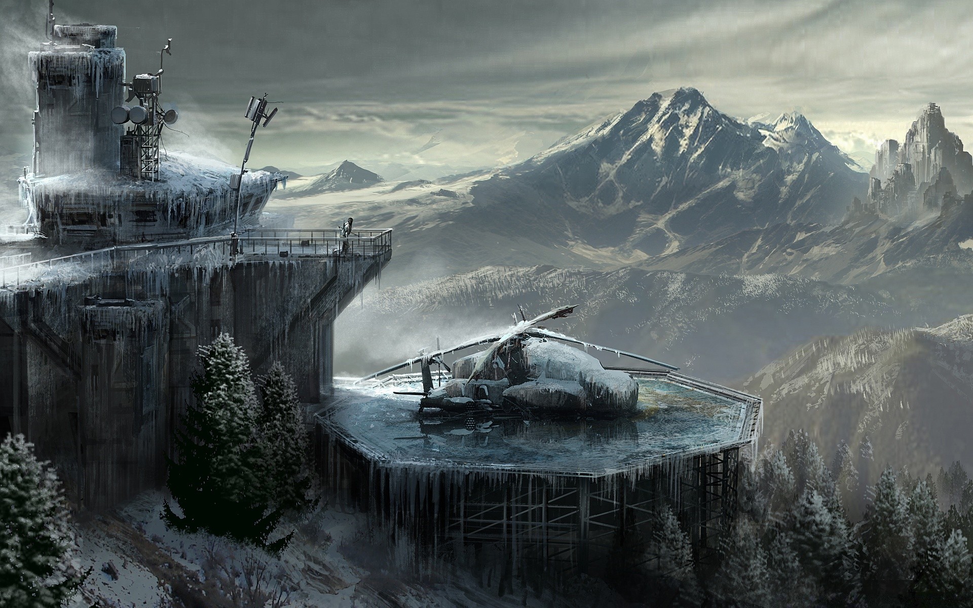 tomb raider neige eau hiver glace paysage montagnes voyage froid ciel