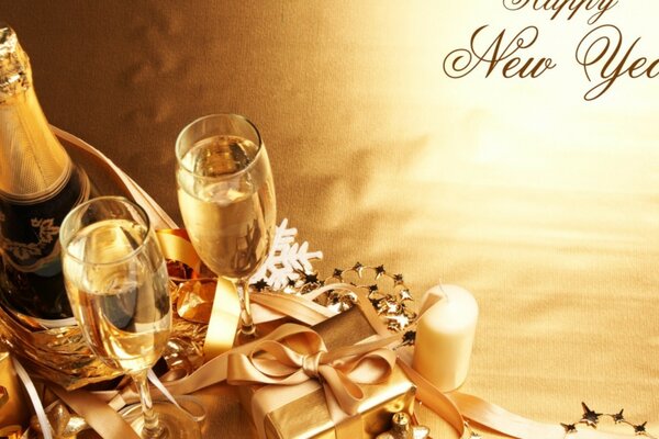 Luxury New Year gifts and champagne