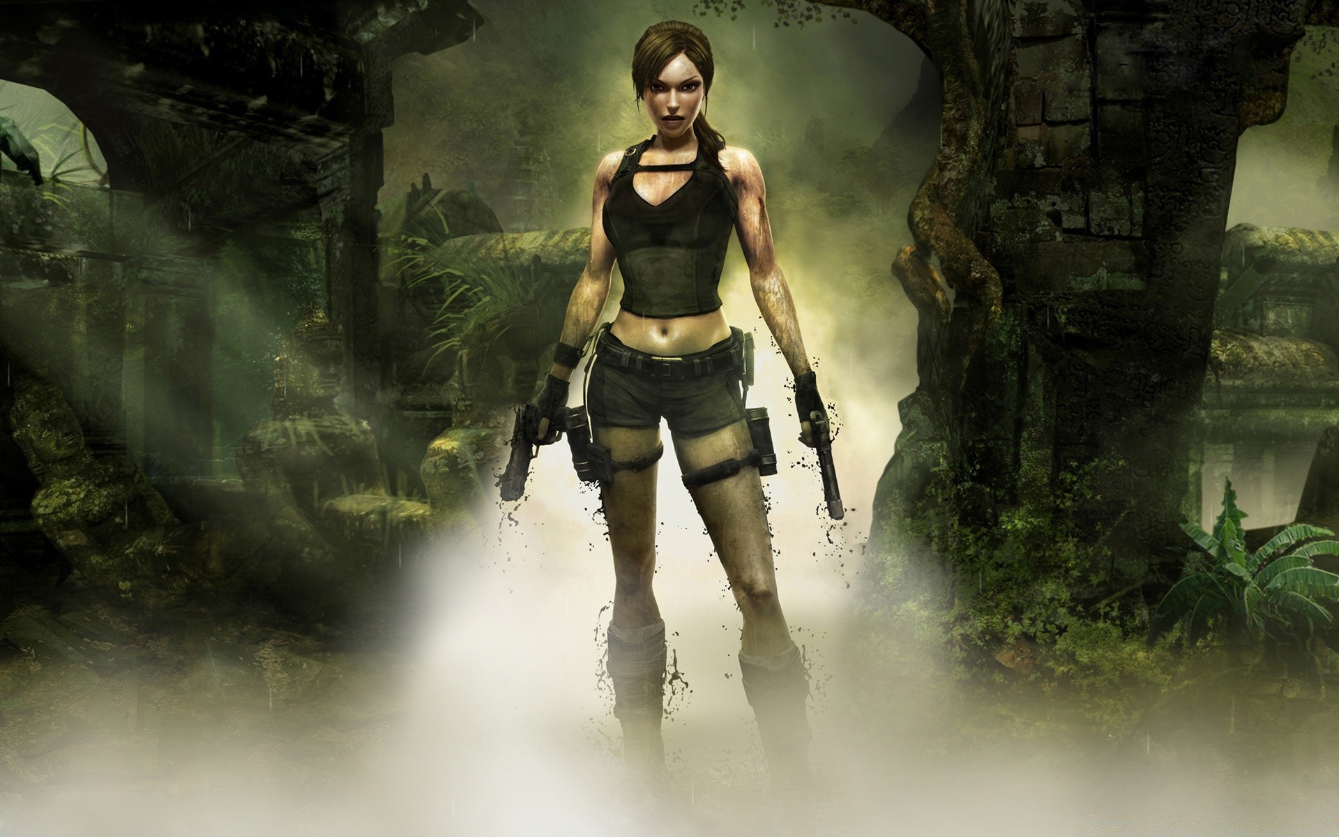 tomb raider adulto humo solo agua chica retrato mujer desgaste