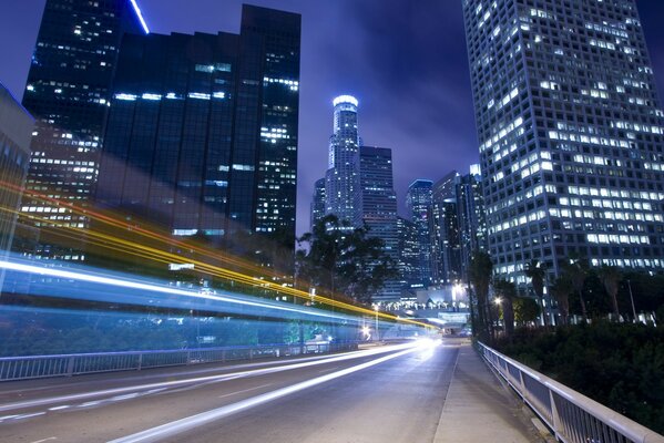 Glowing skyscrapers in the night city