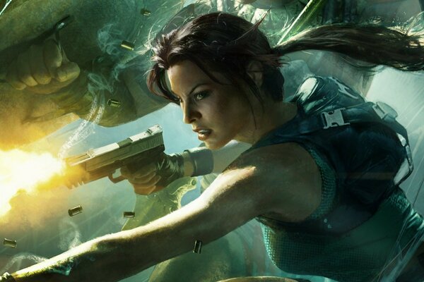 Primer plano de la chica de tomb raider