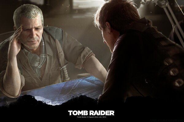 Two people talk in the tomb raider game