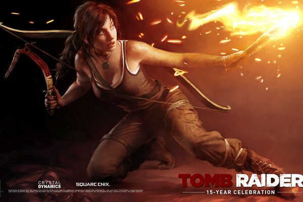 Lara Croft with a lighted torch