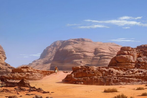 Um homem solitário viajando no deserto