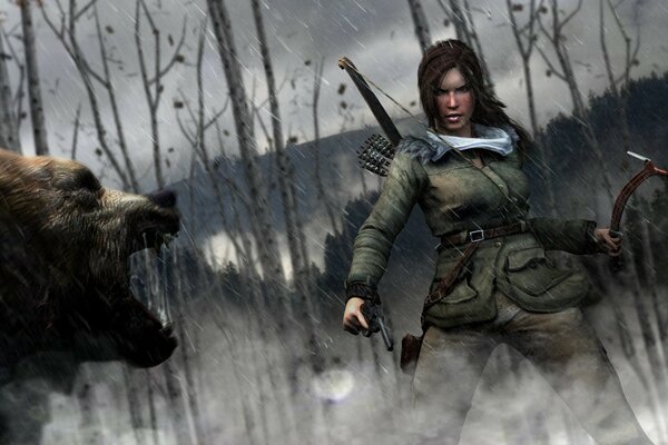 The girl with the bear from the tomb raider game