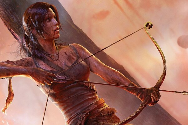 A girl during a battle from tomb raider