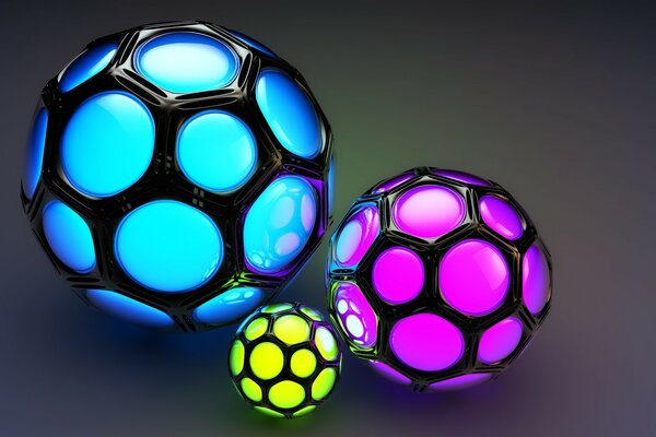 Spherical bright neon glowing ball