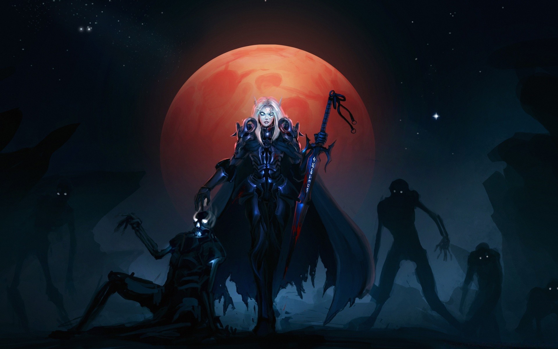 world of warcraft luna esplorazione luce musica silhouette pianeti halloween scienza donna illuminato