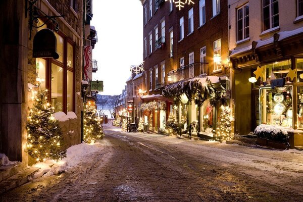 City street decorated for Christmas