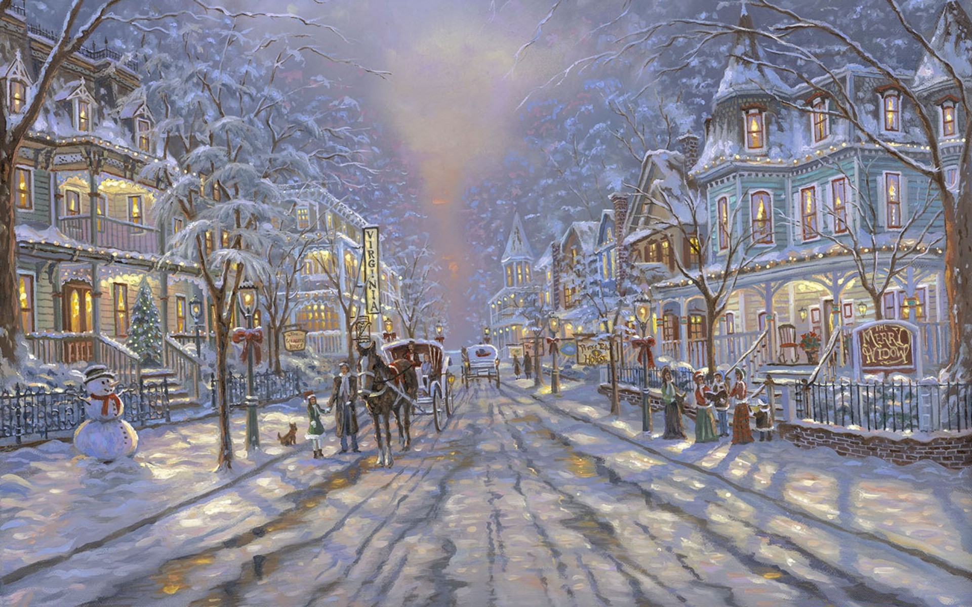 christmas winter snow city street building urban architecture cold travel light house town frost tourism wood