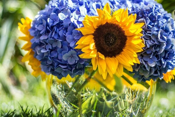 Buquê de flores em um vaso transparente