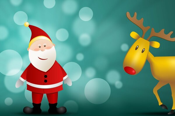 Funny Santa Claus and a horned deer