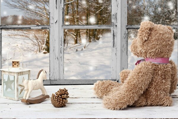 Christmas accessories on the window