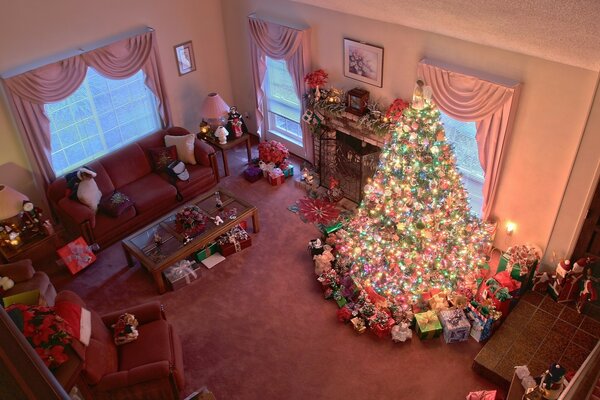 Decorated room for the Christmas holiday