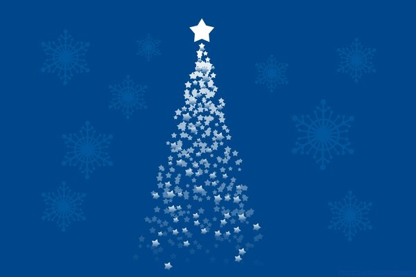 Winter Christmas tree on a blue background