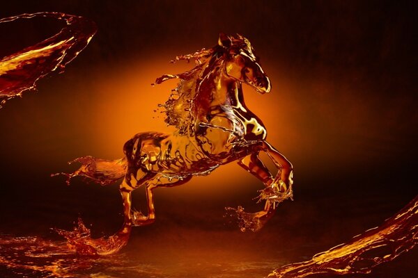 Fire horse and water splashes