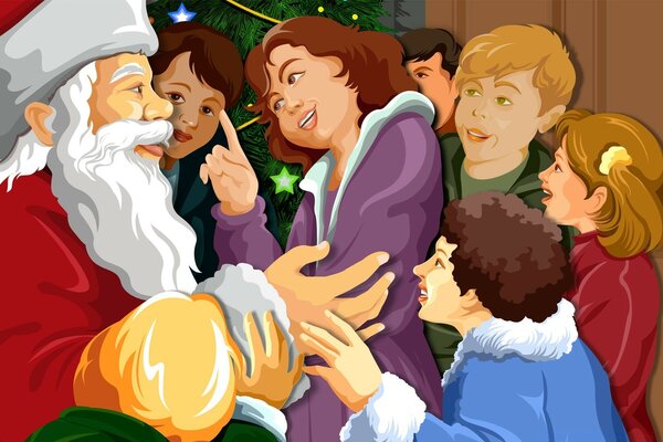 Illustration of Santa Claus with children